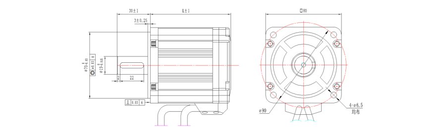 80系列伺服電機(jī)機(jī)械尺寸圖