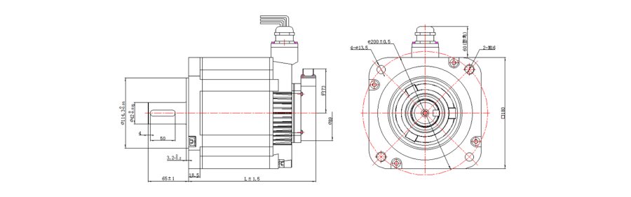 180系列伺服電機(jī)機(jī)械尺寸圖