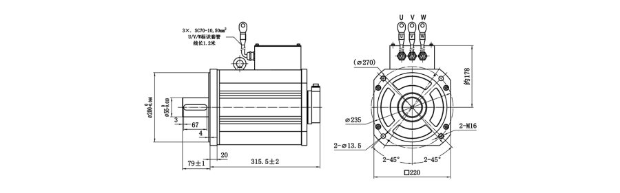 220系列伺服電機機械尺寸圖